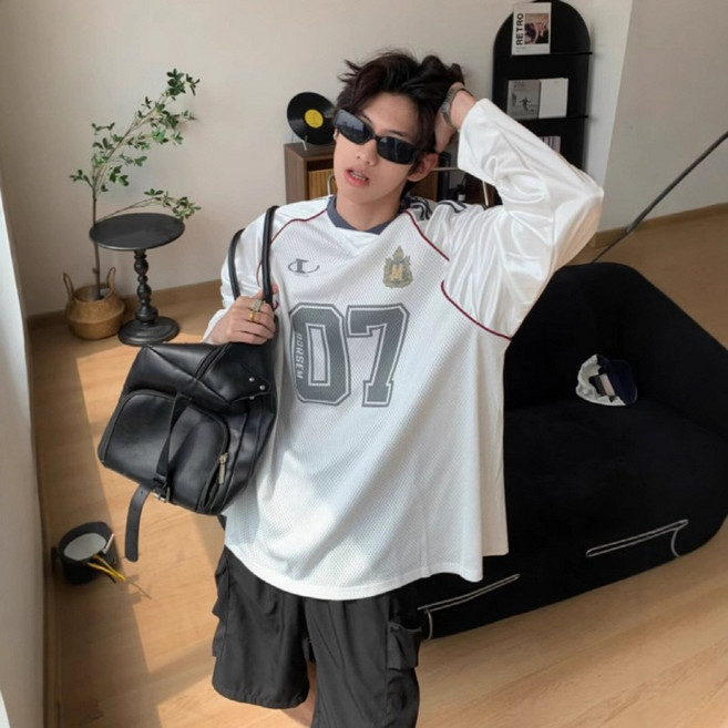 D블리 고퀄리티 매쉬 07 긴팔 저지 블록코어 오버핏 유니폼 럭비 사커 트랙 맨투맨 힙합 방송댄스 줌바