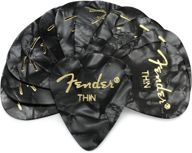 Fender 프리미엄 셀룰로이드 기타 피크 351 모양 액세서리 레드 모토 미디엄 12팩_161653, Thin, 12-Pack, Black Moto_161653