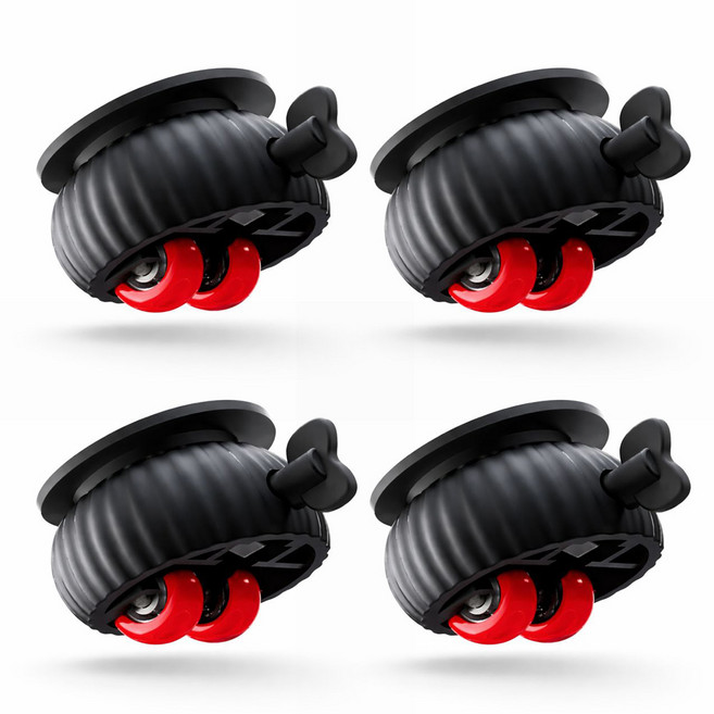 더블헥사곤 접착식 미니 롤러 4개, 1세트, 블랙-레드휠
