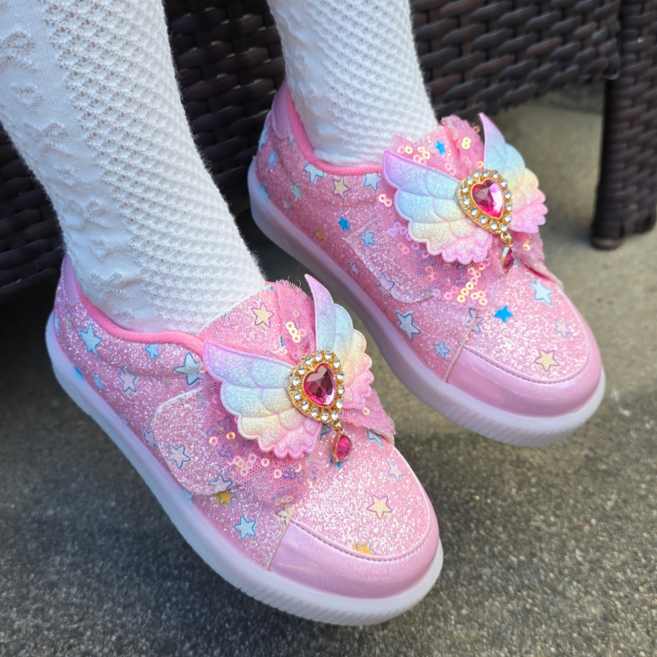 프롬베베 여아용 레미 스타 무지개 날개 LED 운동화