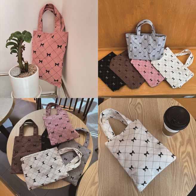 리본 골지 골덴 코듀로이 에코백 숄더백 크로스백 토트백 가방, 1개, 미니에코백_핑크