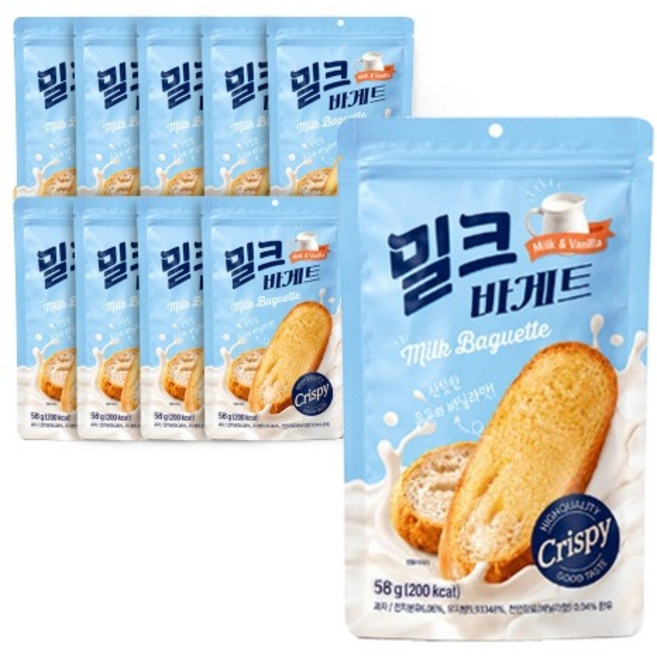 밀크바게트 58gx10봉 우유와 바닐라맛, 58g