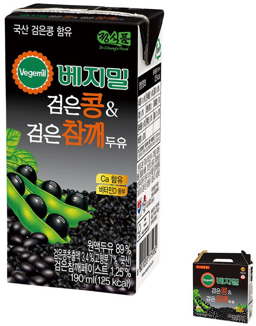 베지밀 검은콩과 검은참깨 두유, 190ml, 32개
