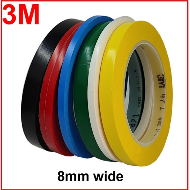 8mm 3M 471 프리미엄 성능 강력한 비닐 테이프 길이 번들 세트 장식 마스킹 노란색 검정색 파란색 흰색 빨, 03 black, 1개