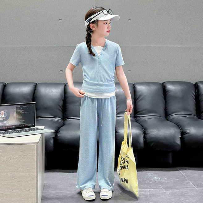 유영키즈 여아 쿨링 반팔티 긴바지 상하복세트