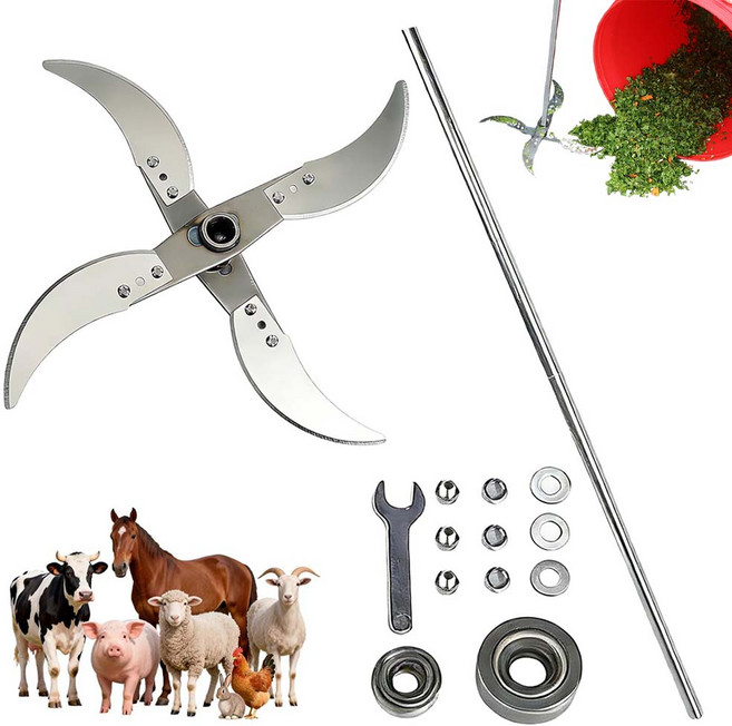 루베이 스테인리스 분쇄기 칼날 볏짚 야채 사료 절단 절단 균일하고 빠른 작업 강력 분쇄 원예/농장/제초, 은색 4머리, 1개