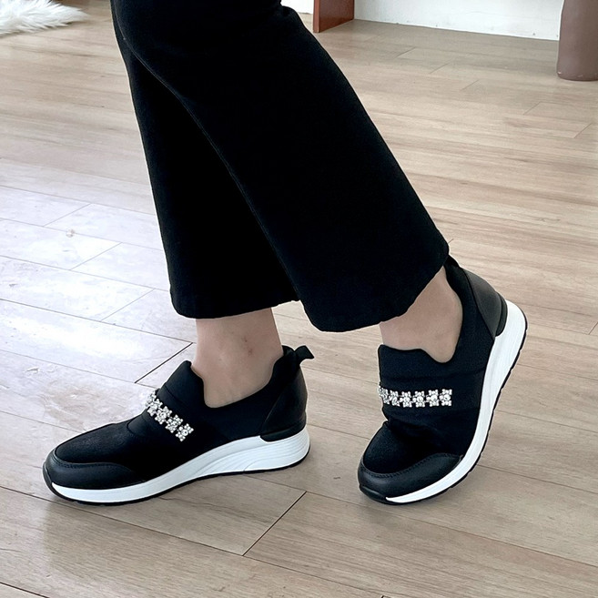 블링 큐빅 소가죽 푹신한 밴딩 슬립온 6cm