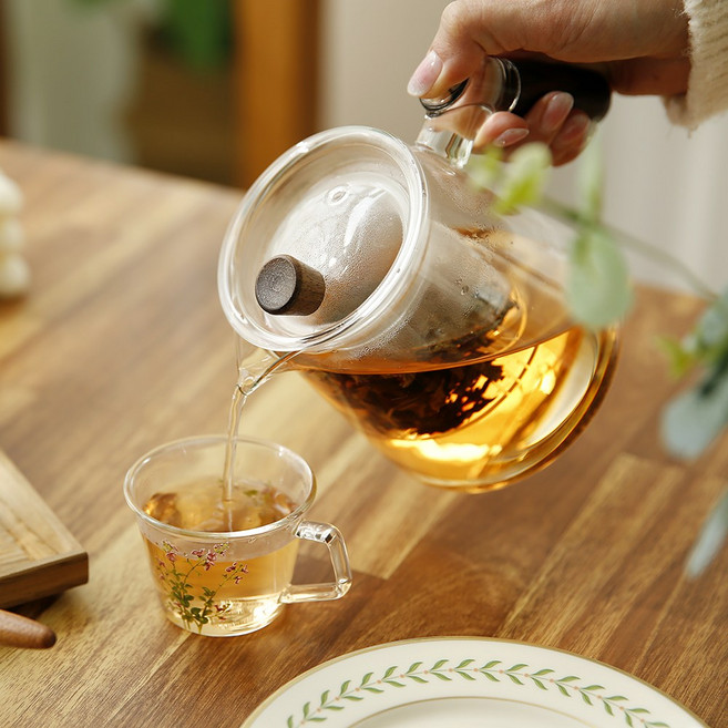 티팟 차망 티포트 주전자 티타임 차주전자 유리 티워머 가스레인지 하이라이트, 1개, 550ml, 우드글라스