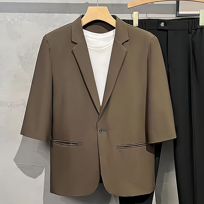 FANSYLI 남성 심플 캐주얼 칠부 소매 정장자켓 남자 여름 얇은 정장 코트 빅사이즈 루즈핏 자외선 차단 재킷 X2506J16