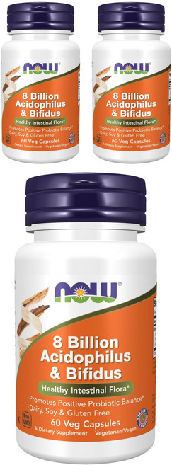 NOW Foods 無麩質8億乳酸菌&益生菌素食膠囊, 60顆, 3罐