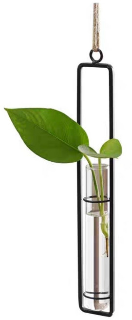 CNLife 미니행잉 유리꽃병 - 수경재배 벽걸이식 비이커 실린더 유리화병, 블랙