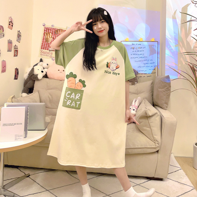 夏季女士短袖睡裙 可外穿可愛薄款家居服