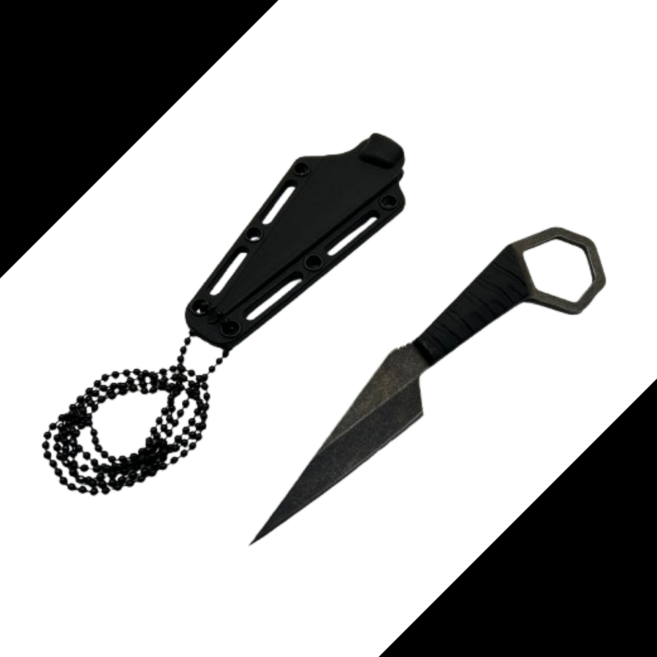 넥나이프 호신용 다용도나이프 캠핑칼 수리검나이프, 블랙, 1개