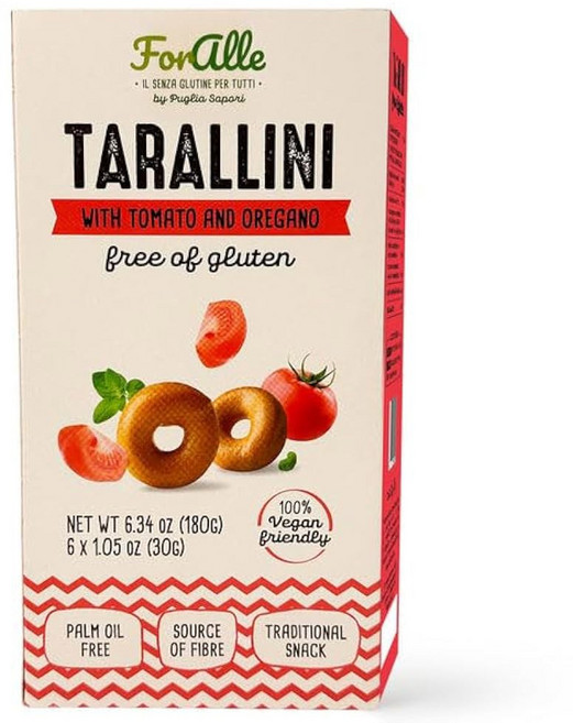 토마토와 오레가노를 곁들인 알레 글루텐 프리 타랄리니 6x1 05 (6 34 ) u2013 전통 이탈리아 퍼글리시 스낵 오븐에 구워짐 프리 (2팩), 6 34 Ounce (Pa of 1), 30g