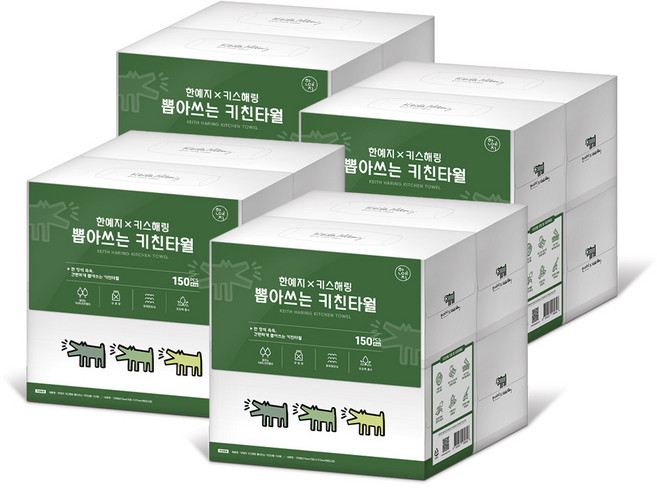 한예지 키스해링 뽑아쓴 키친타올 150매, 4롤, 4세트