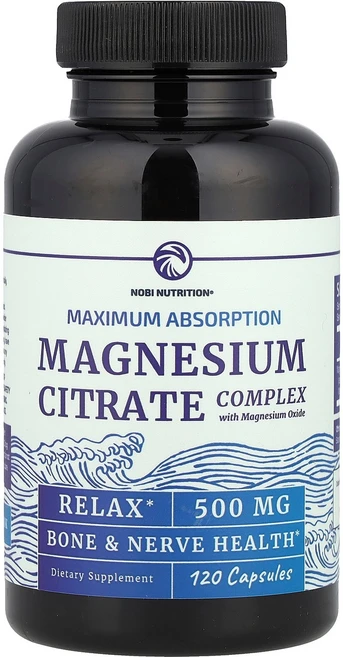 Nobi Nutrition Magnesium Citrate Complex with Magnesium Oxide 500 mg 120 Capsules, 120 Count, 1개, 120정 - 쿠팡
