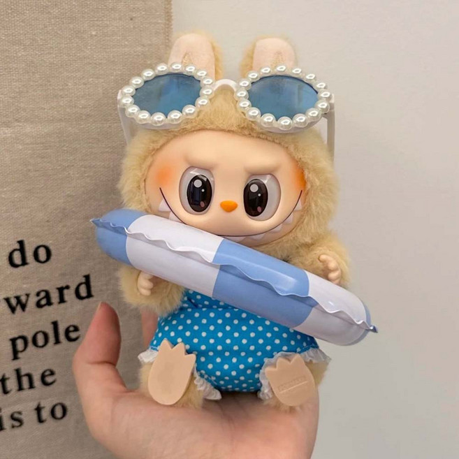 [국내 배송] LABUBU 라부부 인형 옷 의상 소품 액세서리 꾸미기 세트, 09 블루 튜브 세트(선글라스+수영복+튜브), 1개