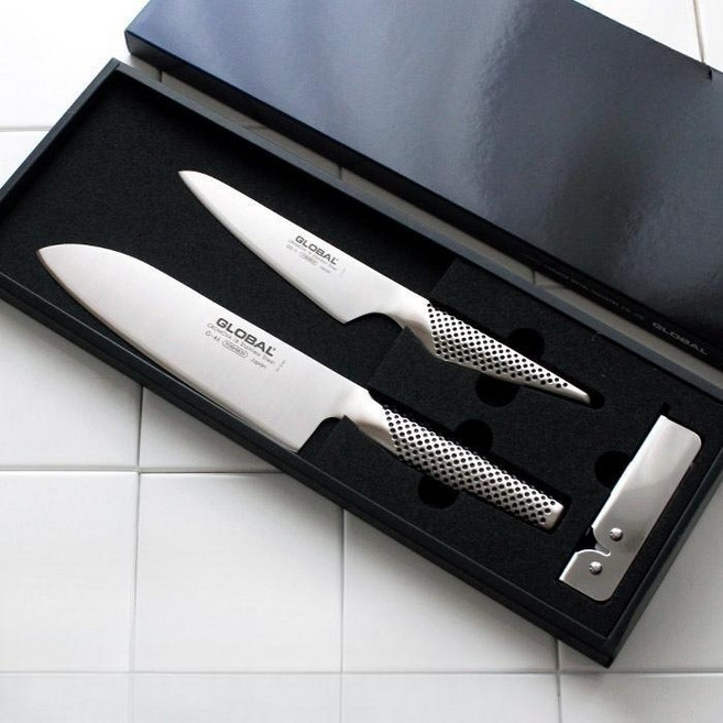 글로벌나이프 주방칼 산도쿠 3종 세트 페티나이프 샤프너 포함 쉐프나이프 18cm G-46 GS-3