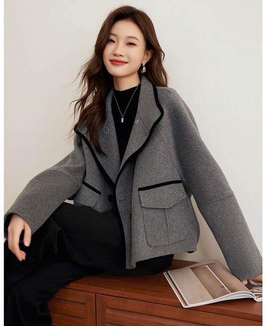 쩐쿠 여성 카라넥 박시핏 투버튼 자켓 6638