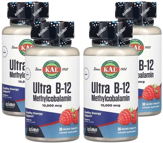 칼 울트라 B-12 메틸코발라민 라즈베리 10 000mcg 마이크로정 30 정, 4팩 - 쿠팡