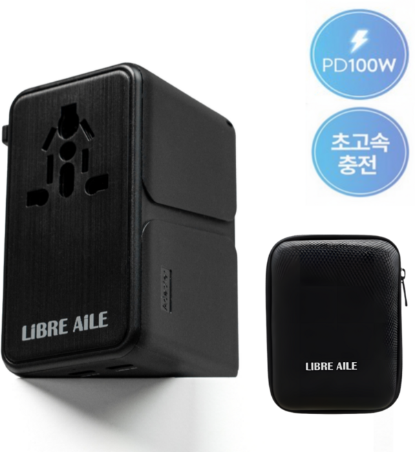 리브엘 GaN 초고속 여행용 멀티어댑터 고전력 2500W, 1개, 블랙(LA-605-100W)