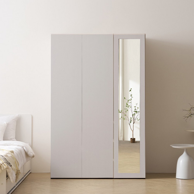 바로방가구 이븐 터치 빅수납 전신거울 옷장 1200세트 드레스룸 시스템장, 연그레이