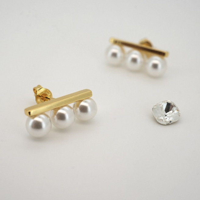 다사키스타일 진주 일자 골드 귀걸이