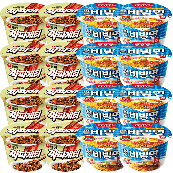 팔도 비빔면컵 8개+농심 짜파게티 큰사발 8개 총16개, 1세트