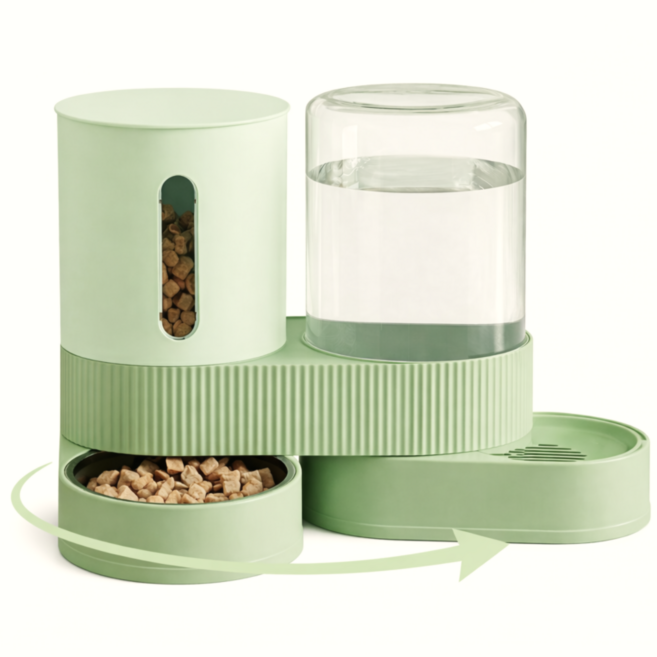 펫꾸러기 반려동물 회전형 반자동 올인원 급식기, 1세트, 파스텔 그린