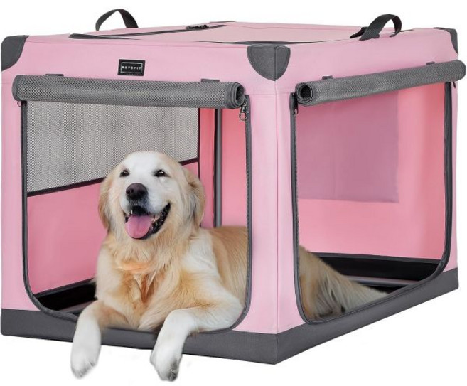 애견 캐리어 반려동물 고양이 PETSFIT 소프트 도그 상자 트래블 - 36인치 경량 간편한 설정 견고한 휴대용 3개의 메쉬 도어가 있는 조절 가능한 프레임 부드러운 측면 접이, Pink, 40.0"L x 25.0"W x 25.0"H, 1개, 핑크