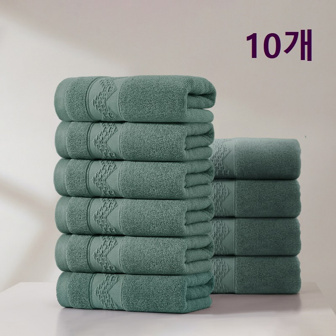 록신 가정용 수건 세면타월 100g 30수 코마사 10종세트 고급수건 빠른 건조 타올 먼지없는수건, 1세트, 그린