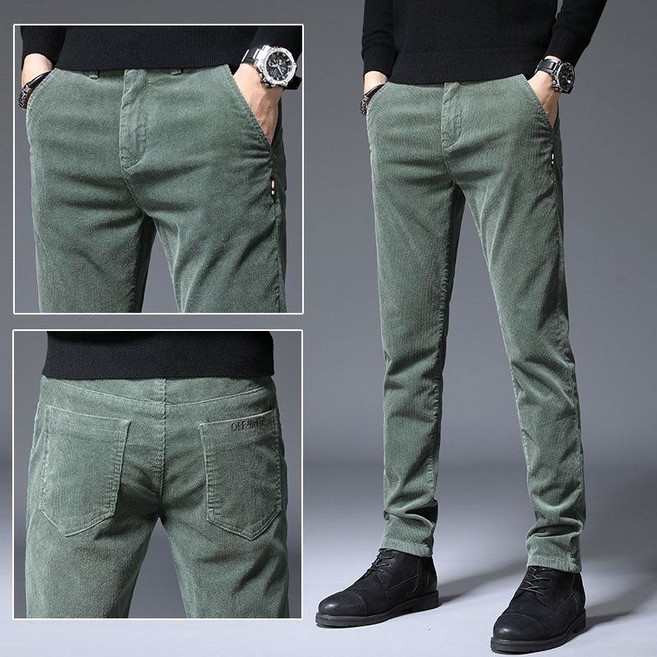 티류으스 남성용 겨울 융털 기모 코듀로이 팬츠 스판 슬림핏 바지 남성 워머 ZA