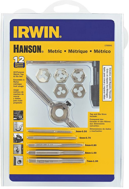 IRWIN 탭 앤 다이 세트 메트릭 3MM-7MM 12피스(1765541), Hanson 탭다이스 세트 볼트 나사산가공 너트 아이윈, 1개