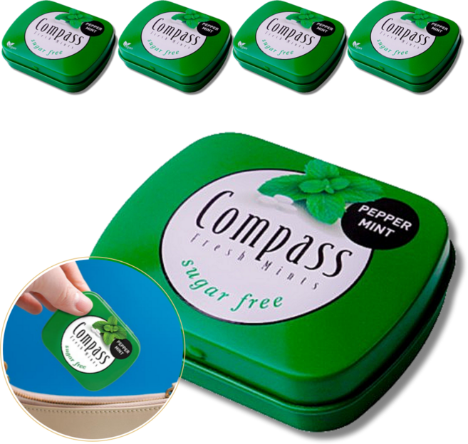 [MJ KOREA] 콤파스 민트 페퍼민트 슈가프리 캔디 클래식 14g 잠깨는 무설탕 사탕 입냄세 제거, 5개