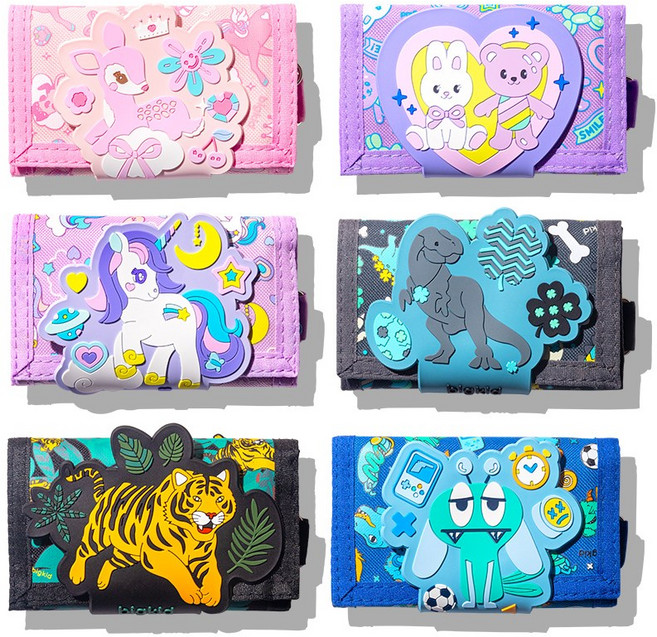 빅키드 캐릭터 목걸이 스트랩 초등학생 어린이 3단 지갑 6종