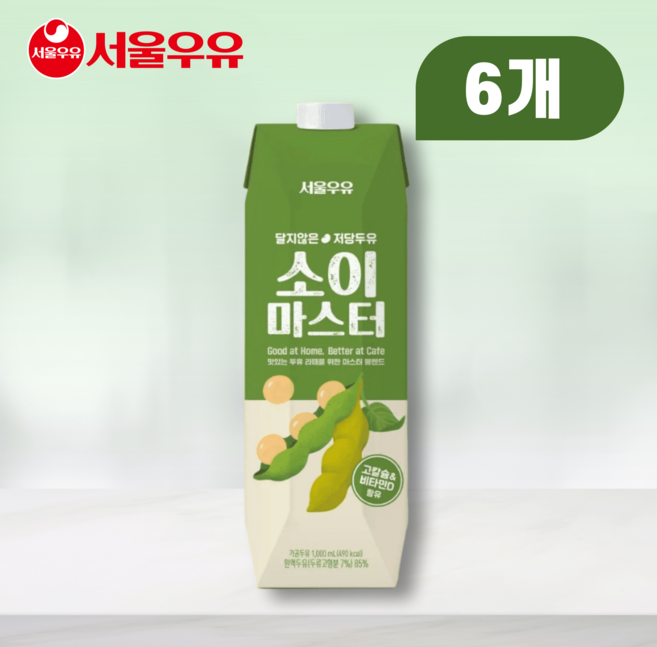 서울우유 달지않은 저당두유 소이 마스터, 6개, 1L