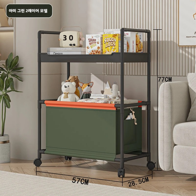 LOVFIR 수납선반 스낵 선반 2단 진열대 다용도선반 조립 식선반 이동선반, 1개, 국방색