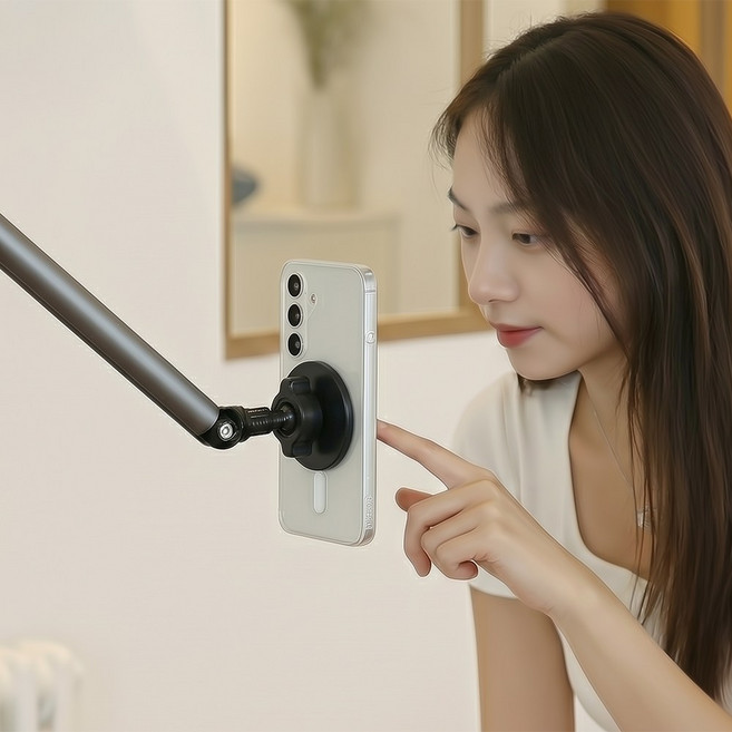 로보 각도조절 핸드폰거치대 스탠드 스마트폰 전용 자바라 책상 침대 수직 촬영용 거치대, 다크그레이+맥세이프, 1개