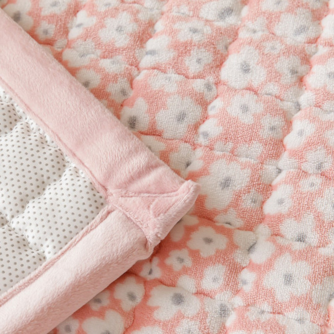 국내산 잔꽃 밍크 5mm 겨울 극세사 침대패드 겸 카페트, 핑크