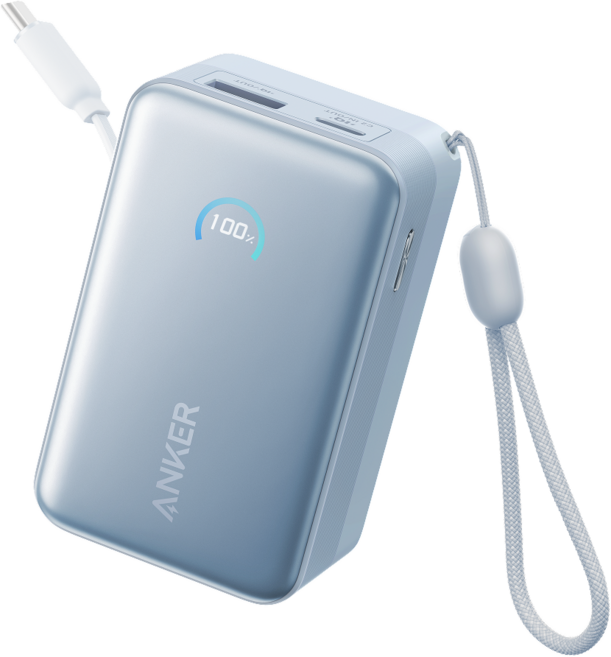 앤커 나노 파워뱅크 10000mAh 45W 보조배터리 고속충전 기내반입 C타입 케이블 일체형 아이폰 노트북 갤럭시, 블루, A1638