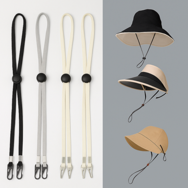 커버풀 1+1 모자끈 스트랩 모자 길이조절 스토퍼 돼지코 턱끈 조절 줄 방풍 클립 스트링 집게형 후크형, 고리형