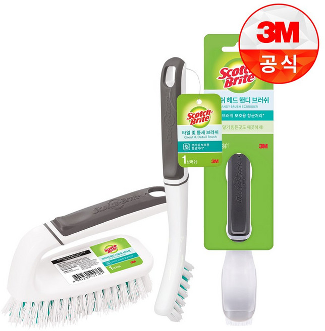3M 스카치브라이트 욕실청소용 타일 틈새 브러쉬 + 다용도 브러쉬 + 핸디 브러쉬 3종, 혼합, 1세트