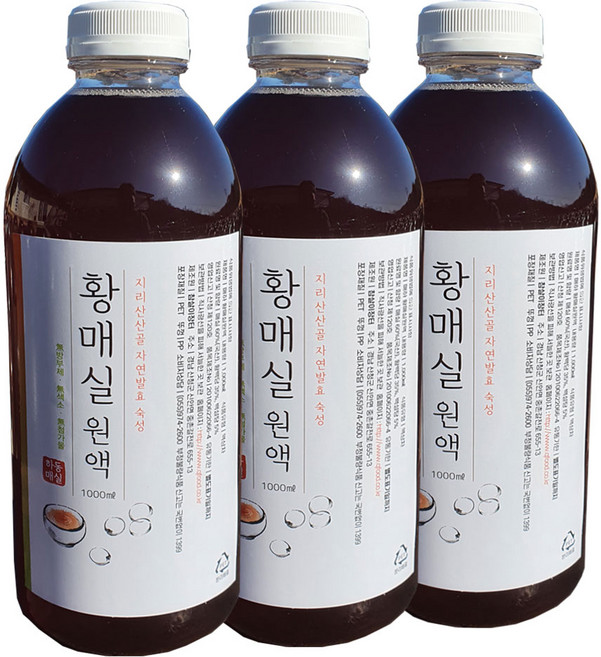 지리산산골 3년숙성 토종 황 매실원액 1000ml 자연발효 숙성, 3개, 1L, 1개입, 1L