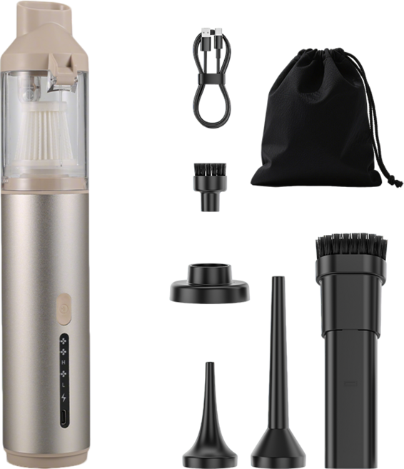 케이엠 6종헤드 16 000Pa 파워흡입력 차량용 휴대용 (에어건+공기주입기+진공압축) 무선진공청소기, 골드, VAC-103