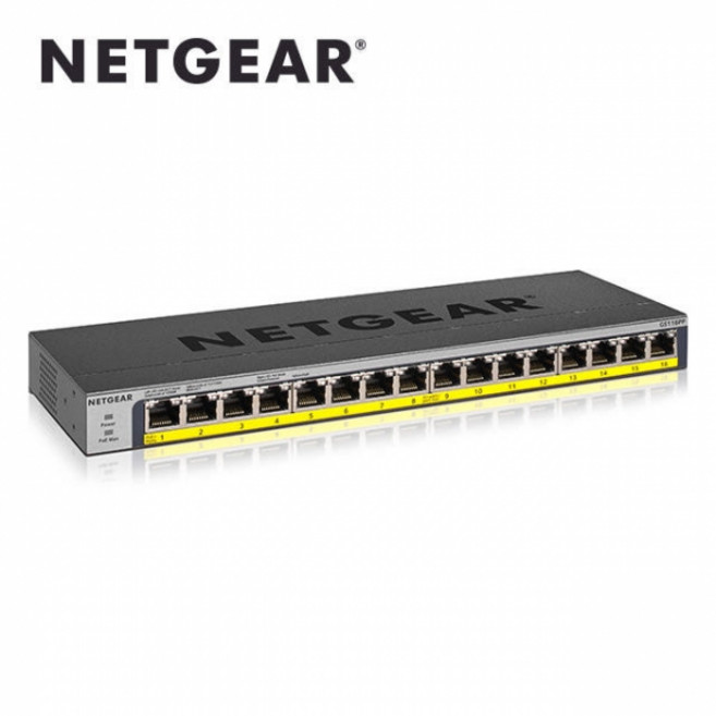 넷기어 GS116PP 기가비트 16포트 스위칭 허브 183W PoE+ 스위치, 1개