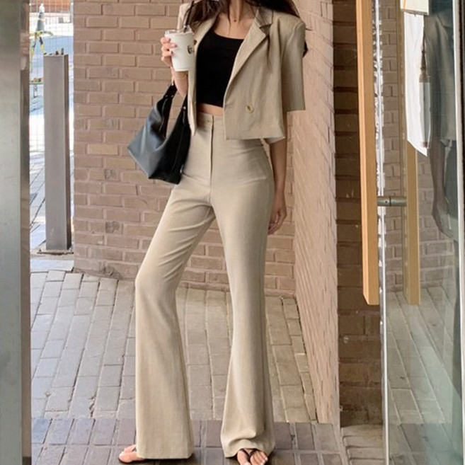 떳다그녀 플로니 린넨 부츠컷 슬랙스 + 크롭 자켓