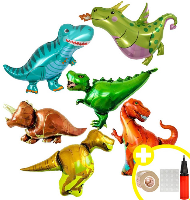 공룡풍선 파티용품 대형 공룡 은박풍선 6종 파티커튼 생일파티 용품 세트 인생샷 포토존 연출템 8옵션 [에브리띵스마일] 1213, 1세트, 라지믹스 풍선