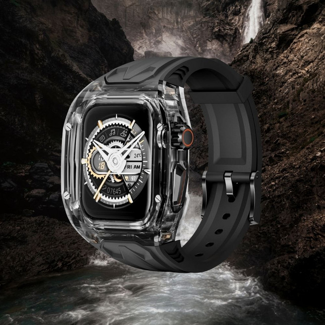 일체형 애플워치 호환 실리콘 스마트워치 풀커버 스트랩 밴드 케이스, 블랙, 1개