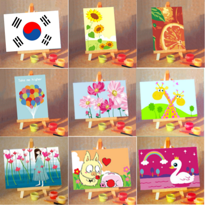 모모픽스페인팅 diy쉬운명화그리기 미니 10x15 작은 풍선 귀여운 케릭터 동물 과일 꽃 태극기 소형 그림 학교 수업 준비물, M03 레드 팬더, 1개