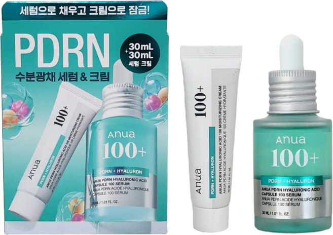 아누아 피디알엔 히알루론산 캡슐 100 세럼 30mL+피디알엔 히알루론산 100 수분크림 30mL 기획세트, 1세트